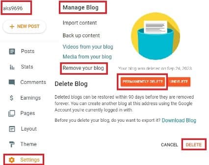 Blog Ko Delete Kaise Kare