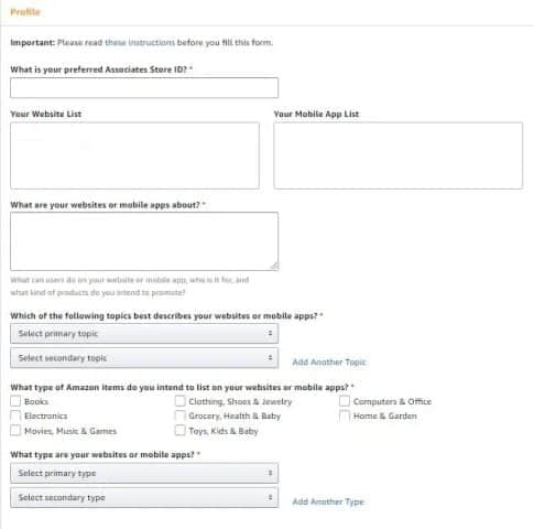 Amazon Affiliate Program me Profile